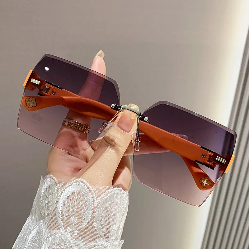New Frameless Square Sunglasses Summer Women Leisure Street Shooting Sun Glasses Fashion Sunshade Eyewear UV400 Gafas De Sol - Uknowucme