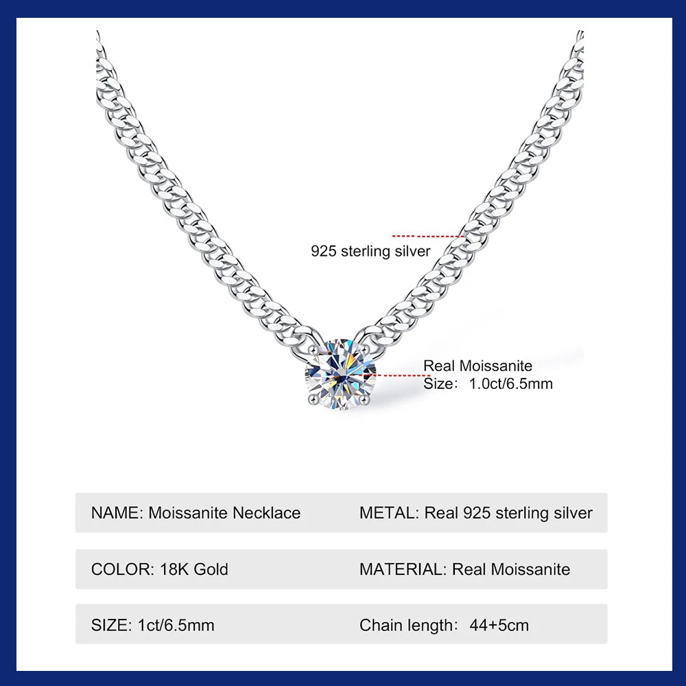 1CT 2CT 3CT Moissanite Pendant Necklace for Women Men 925 Sterling Silver Cuban Chain Plated 18k White Gold Jewelry Gifts