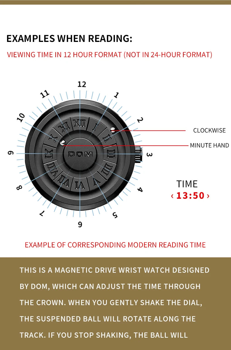 DOM 1345 Men Quartz Watch Fashion Personality Creative Scrolling Iron Ball Magnetic Pointer Waterproof  for Male Watches Gift - Uknowucme
