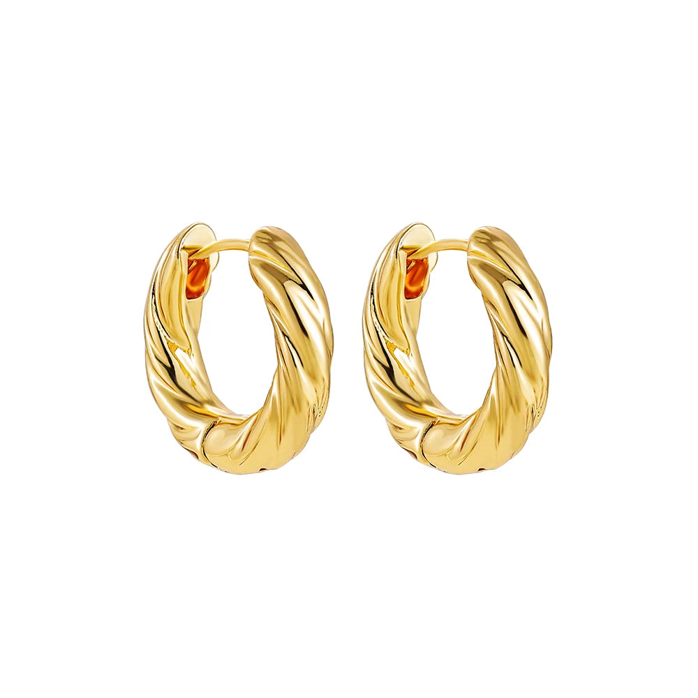 Minimalist Gold Plated Twisted Figaro Circle Round Shape Huggies Earring for Women Punk Glossy Metal Hinged Back Hoop Earrings - Uknowucme