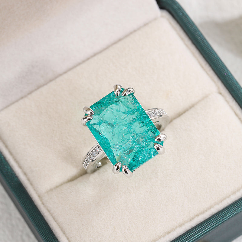 925 Silver Plated Exquisite Blue Green Moissanite Ring Fire Sparkling Luxury Open Ring Female Party Birthday Jewelry Gift - Uknowucme