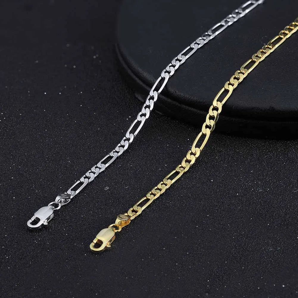 ORSA JEWELS Real 925 Sterling Silver Figaro Bracelets for Women 14K Gold Plated 3.3mm Figaro Link Chain Bracelets Jewelry SB66 - Uknowucme