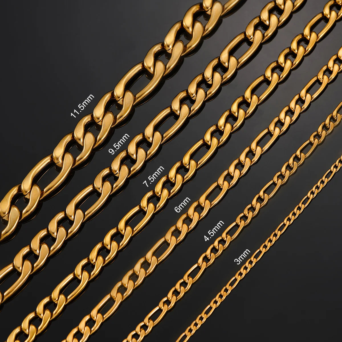 Thickness 3mm/4.5mm/6mm/7.5mm/9.5mm/11.5mm Gold Color Stainless Steel Figaro Link Classic Necklace Chain for Men Women Jewelry - Uknowucme