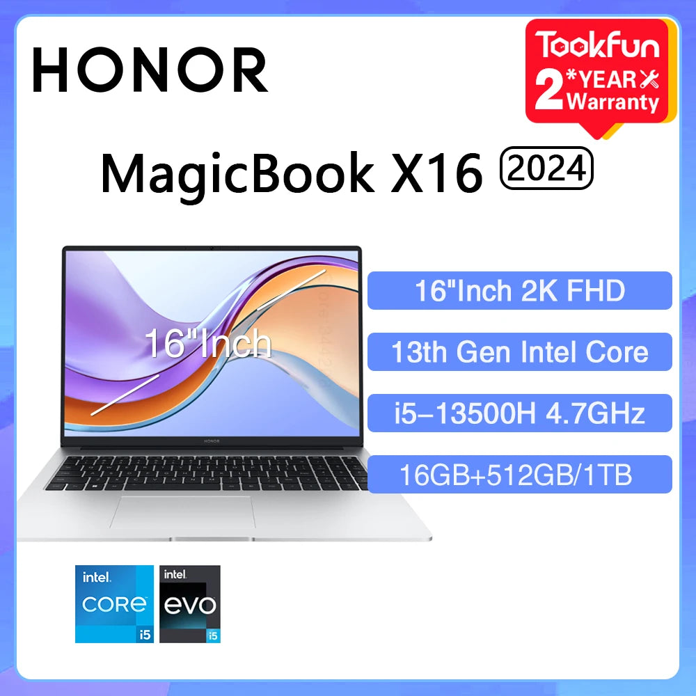 HONOR MagicBook X16 Pro 2024 Laptop Intel Core i5-13500H AMD Ryzen R5 16GB 512GB 1TB 16"Inch FHD Notebook Ultrabook Computer PC - Uknowucme