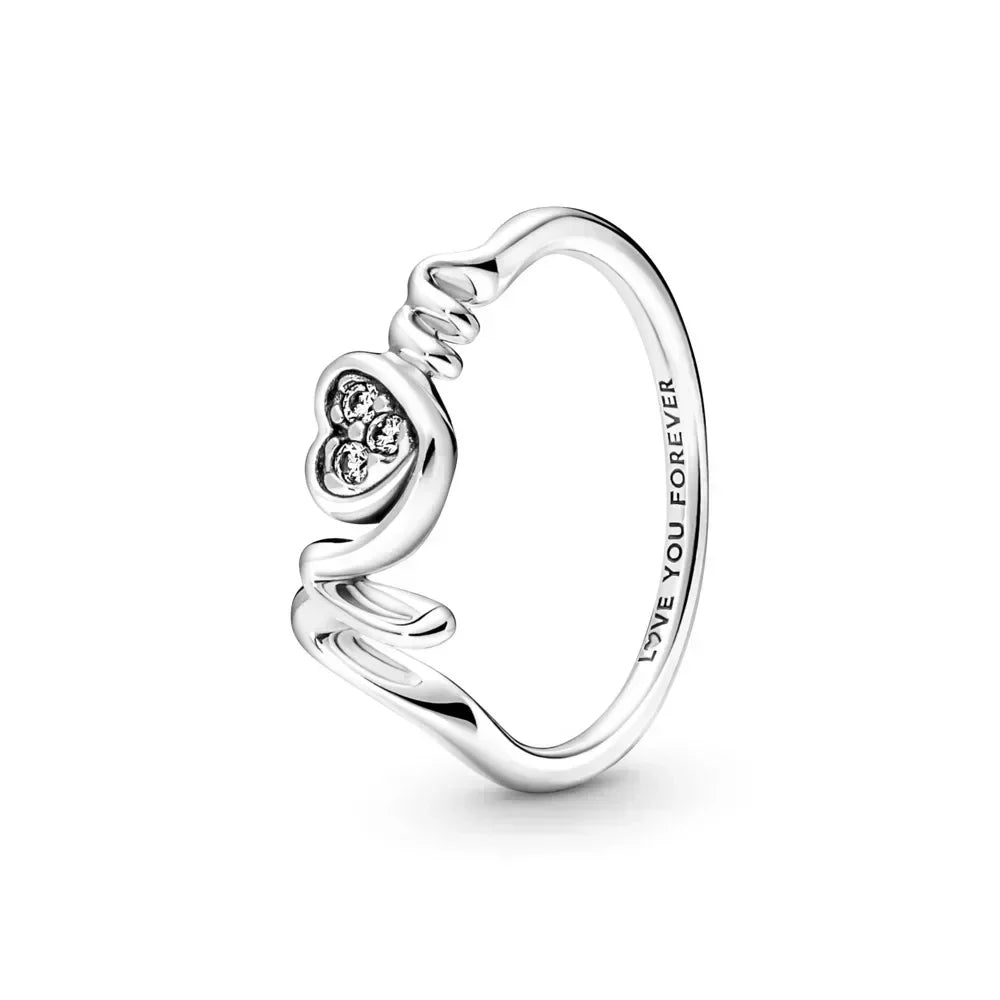 NEW 925 Sterling Silver pretty Mother’s Day Family Always Encircled Hoop Earrings Mum Pavé Heart Rings Fit Women Gifts - Uknowucme