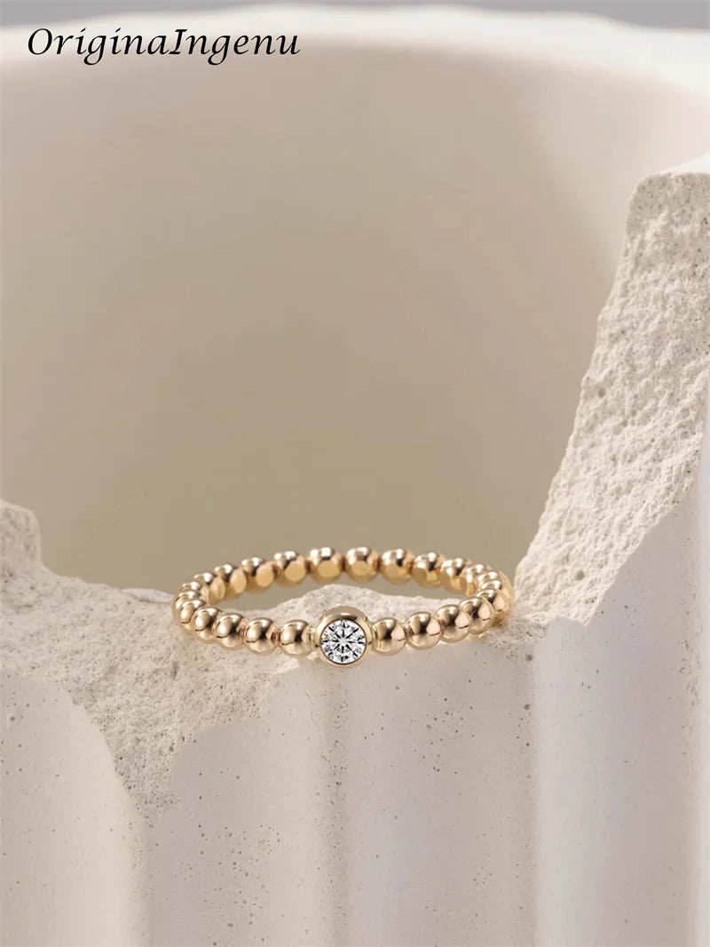 14K Gold Filled Moissanite Ring Handmade Beads Band Ring Minimalism Jewelry Tarnish Resistant Jewelry Boho Women Ring - Uknowucme