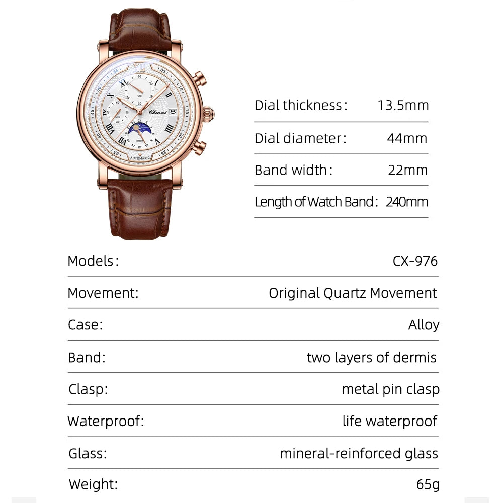 CHENXI Men Quartz Watch Luxury Sports Waterproof Chronograph Luminous Date Men’s Wrist Watch Business Leather Watches Clock - Uknowucme