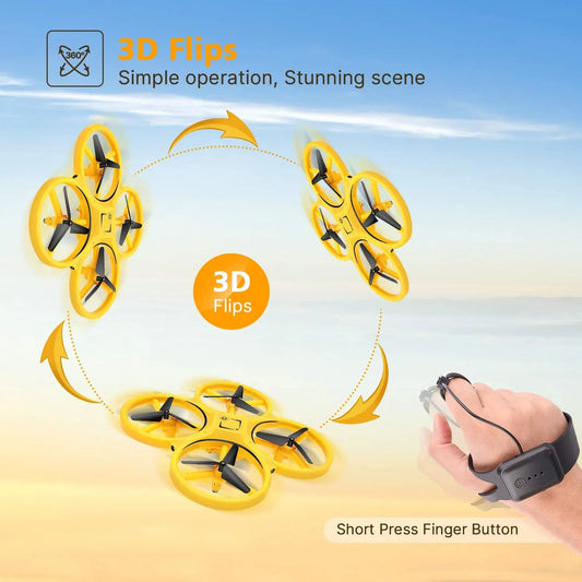 Hand Controlled Drone RC Mini Quadcopter Gesture Flying LED Lights Altitude Hold Watch Control Children Toys Birthday Gifts