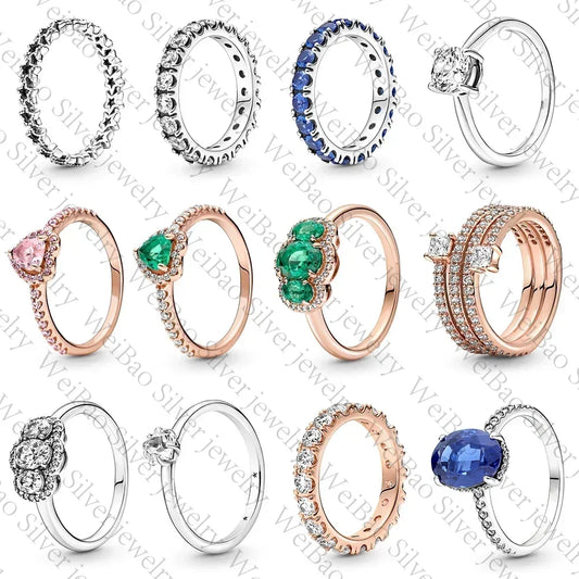 High-Quality New 925 Sterling Silver pretty Sparkling Row Eternity Ring Three Stone Vintage Ring Fit Party Woman Jewelry Gift - Uknowucme