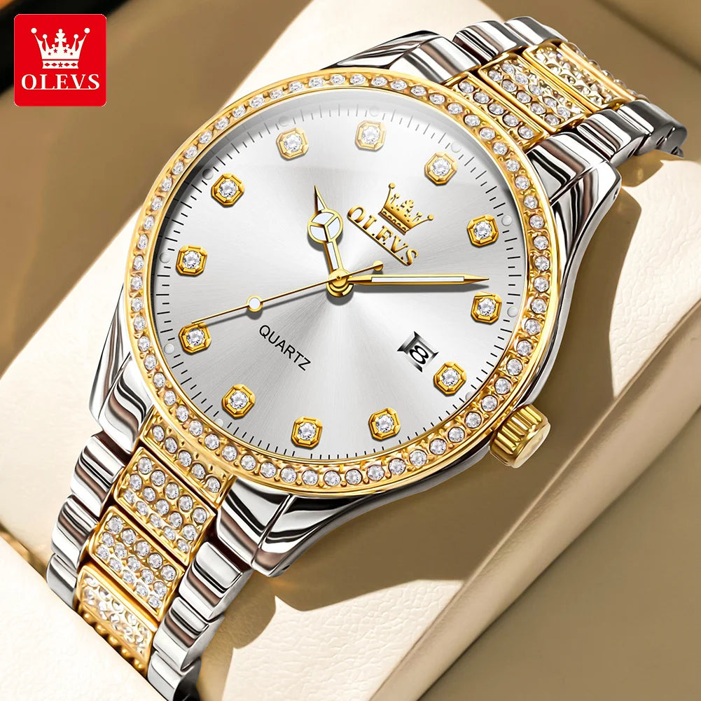 OLEVS Original Fashion Quartz Watch for Men Stainless Steel Waterproof Calendar Luminous High Quality Fashion Wrist Watch Men - Uknowucme