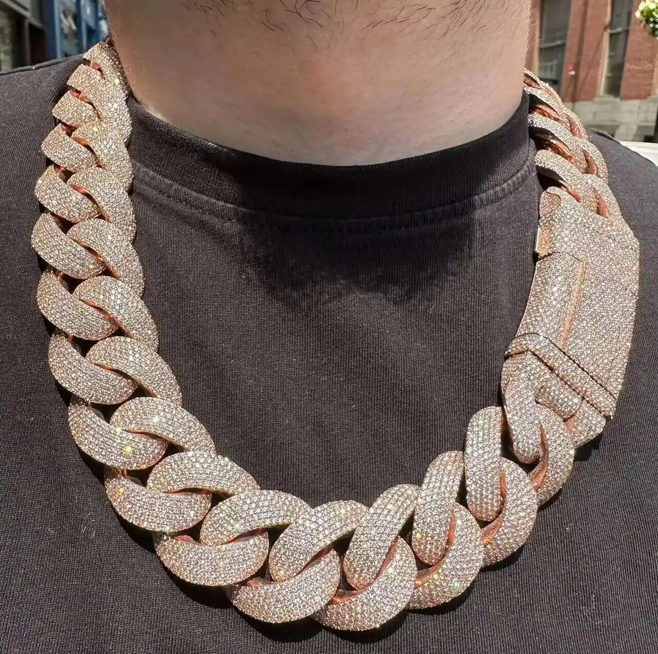 Full Ice Out Mossanite Cuban Chain 6mm 9mm 13mm 2rows 925 Sterling Silver Chain Hip Hop Necklace VVS Moissanite Cuban Link Chain - Uknowucme