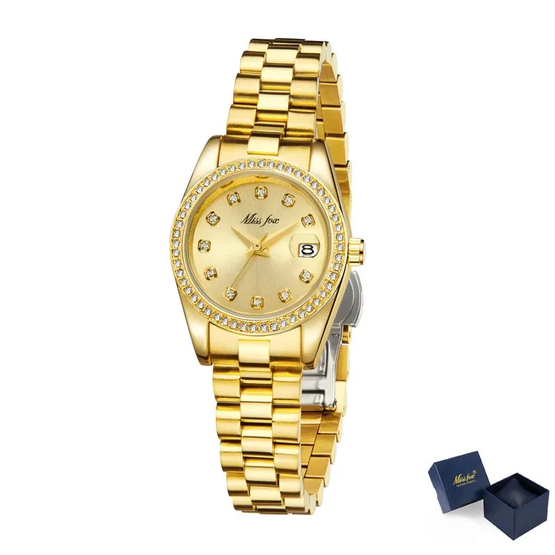 Iced Out Watch for Women Fashion Ladies Watches Diamond Bezel Quartz Wristwatch Female Gold Steel Reloj Mujer Waterproof Clock