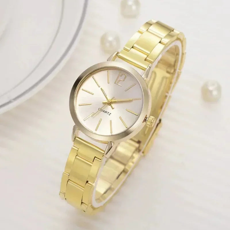 Luxury Watch for Women Simple Round Dial Stainless Fashion Gold Bracelet Quartz Wristwatch Students Ladies Watches Reloj Mujer - Uknowucme