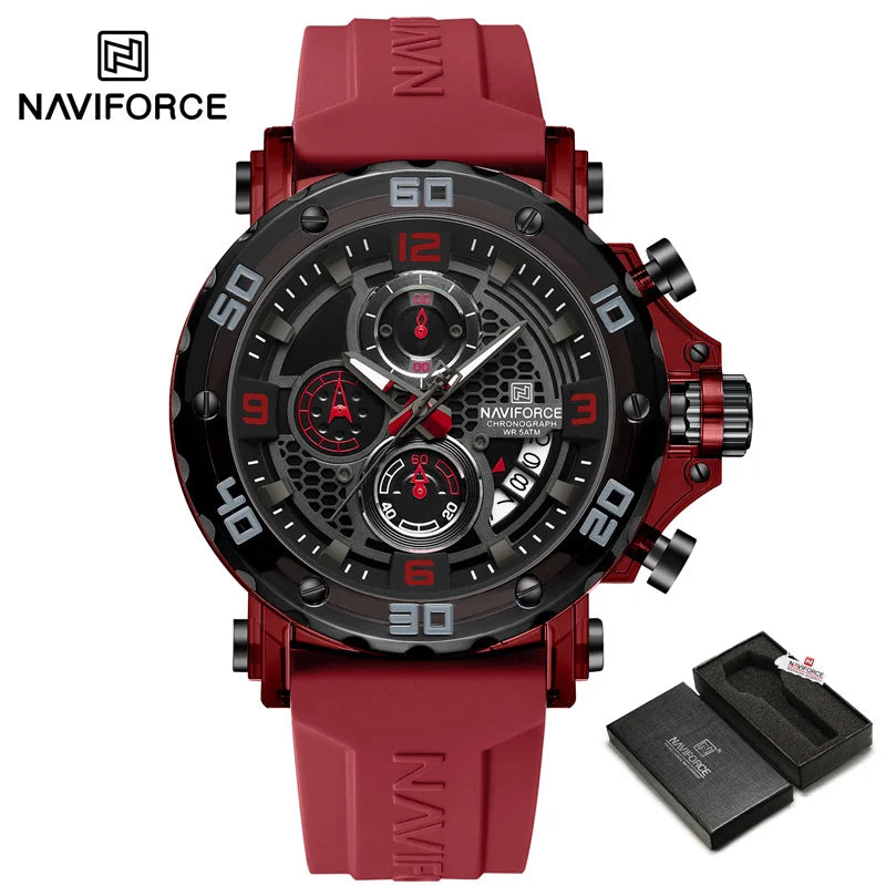 NAVIFORCE Men's Quartz Watch Fashion Trend 5ATM Waterproof Male Watches Chronograph Luminous Hands Silicone Strap Lightweight - Uknowucme