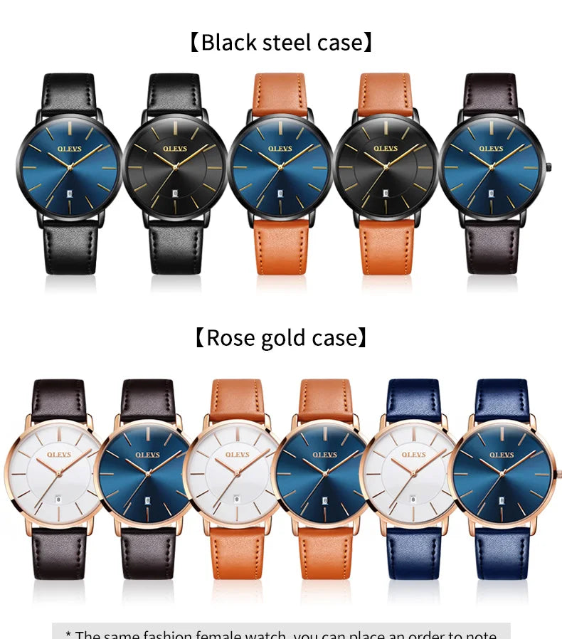 New In OLEVS Quartz Watch for Men Ultra Thin 6.5mm Minimalist Waterproof Date Bussiness Watch Fashion Leather Strap Men's Watch - Uknowucme