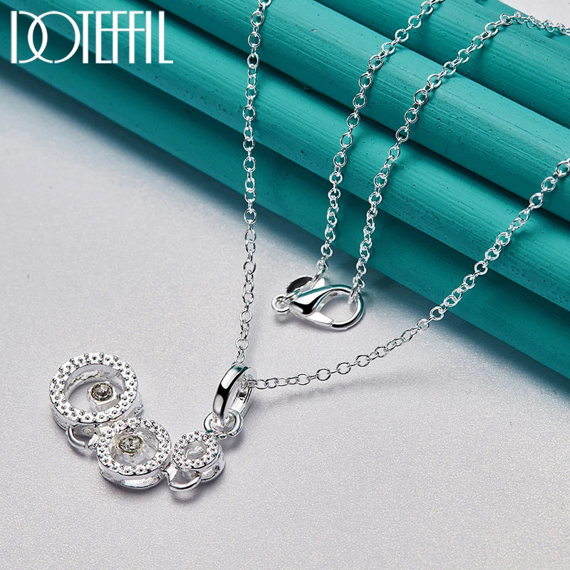 DOTEFFIL 925 Sterling Silver Three Round Circle AAA zircon Pendants Necklace 18 inch Chain For Woman Wedding Engagemen Jewelry - Uknowucme