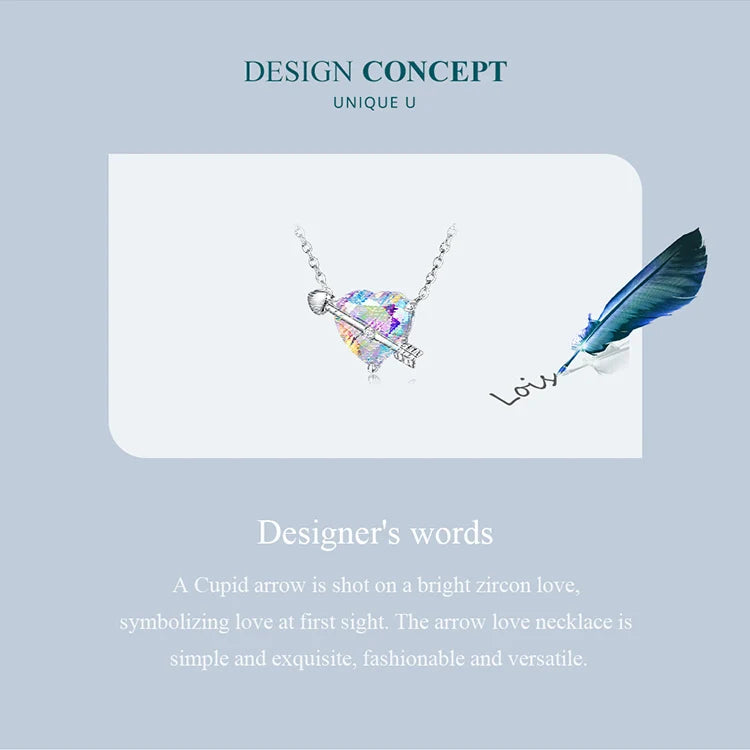 WOSTU 925 Sterling Silver Original Zircon Love Necklace Adjustable Neck Chain Cupid Arrow Heart Pendant For Women Jewelry Gift - Uknowucme