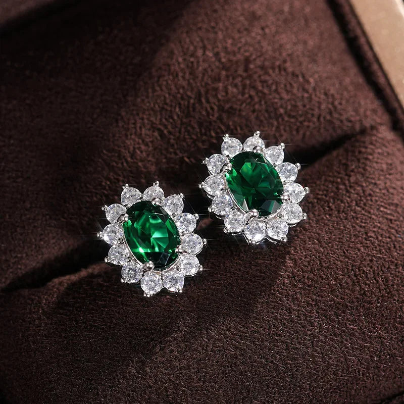 2025 Geometric Green CZ Sparkling Cubic Zirconia Earrings, Suitable for Women's Wedding Parties, Elegant  Jewelry - Uknowucme