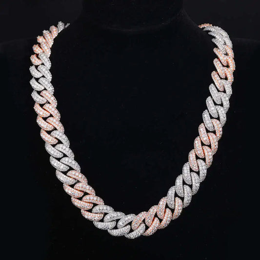 Custom Color 2 Tones 18mm 925 Sterling Silver 3 Row Vvs Moissanite Diamond Iced Out Bubble Cuban Link Chain Necklace - Uknowucme