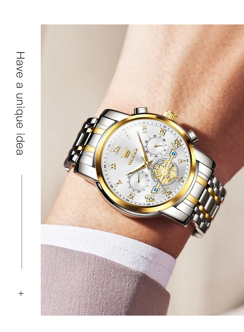 OLEVS 2859  Men's Quartz Watch With Steel Band Timing Function - Uknowucme