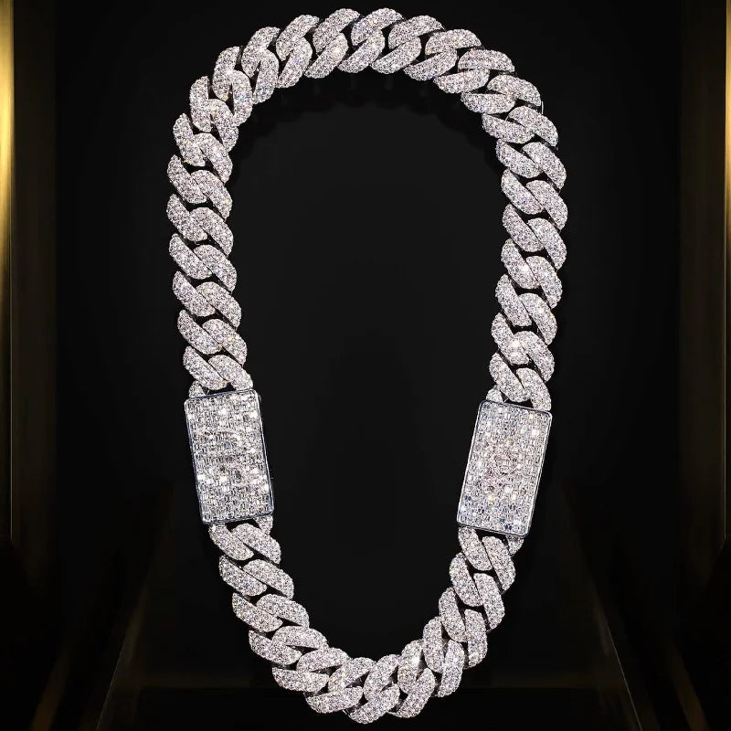 Dazzling Baguette Hiphop Iced Out 20MM VVS Moissanite Custom Clasp Necklaces 925 Sterling Silver Cuban Link Chain - Uknowucme