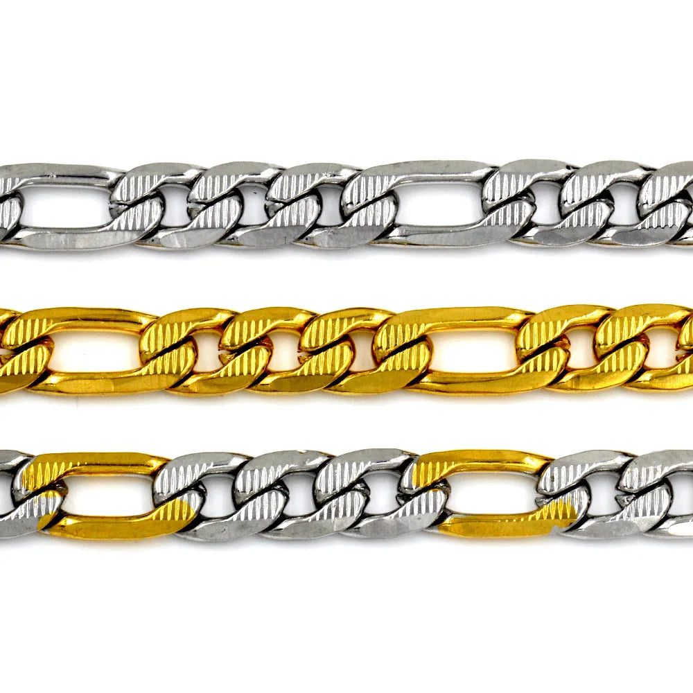 LUXUSTEEL Men's Figaro NK Chain Necklace 6/8/10MM Stainless Steel Golden Mixed Silver Color Curb Link For Women Jewelry Gift - Uknowucme