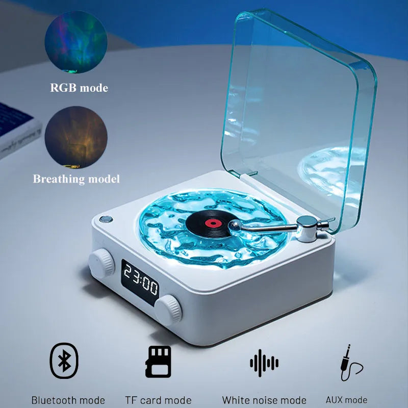 Waves Vinyl Player Bluetooth Speaker with White Noise Retro Turntable Speaker Sleep Aid Vitrola Shaped Speaker with RGB Light - Uknowucme