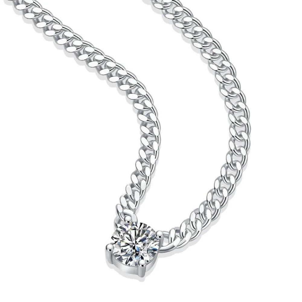 Timerain Cuban Chain 1 Carat Moissanite Pendant Necklace White Gold Plate 925 Sterling Silver Unisex Jewelry Hip Hop Style Gift - Uknowucme