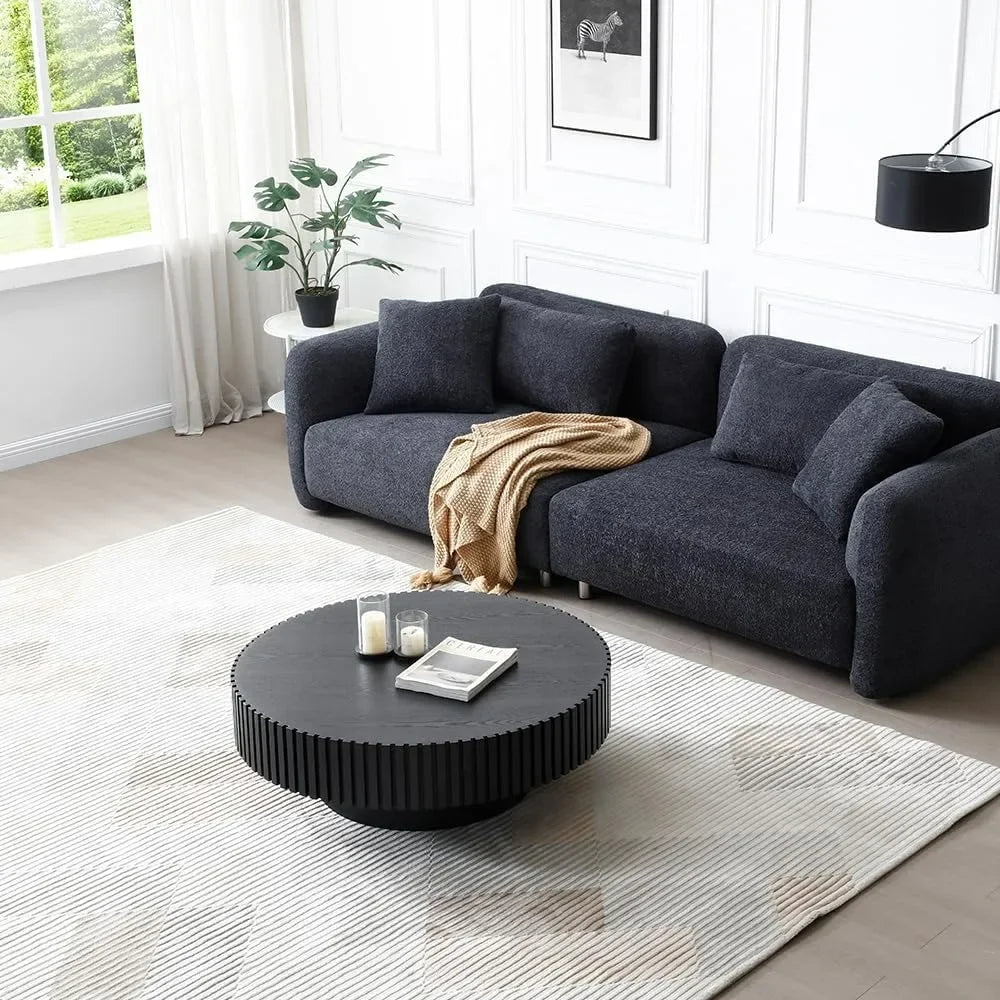 31.49" Round Coffee Table, Modern Luxury Wood Circle Drum Center Table for Living Room, Accent Side Table End Table for Living - Uknowucme