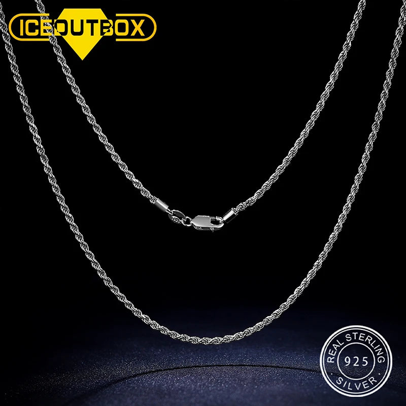 2.5mm S925 Rope Chain Necklace Sterling Silver Never Fade Waterproof Choker Men Women Jewelry Silver Color Chains Gift