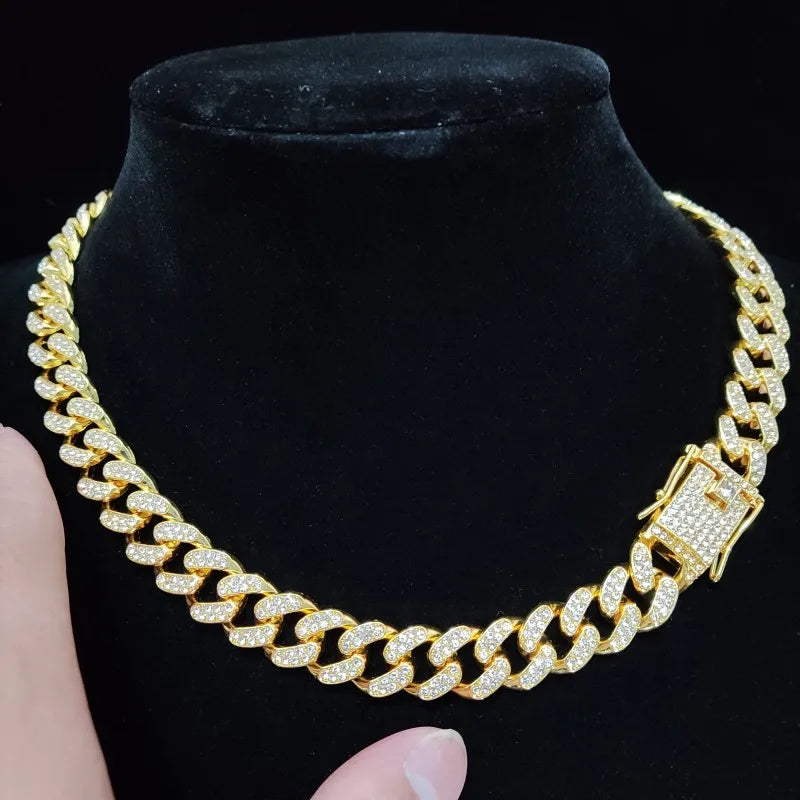 Men Women Hip hop Iced Out Bling Chain Necklace High quality 13mm width Miami Cuban Chain HipHop Necklaces Fashion Jewelry - Uknowucme