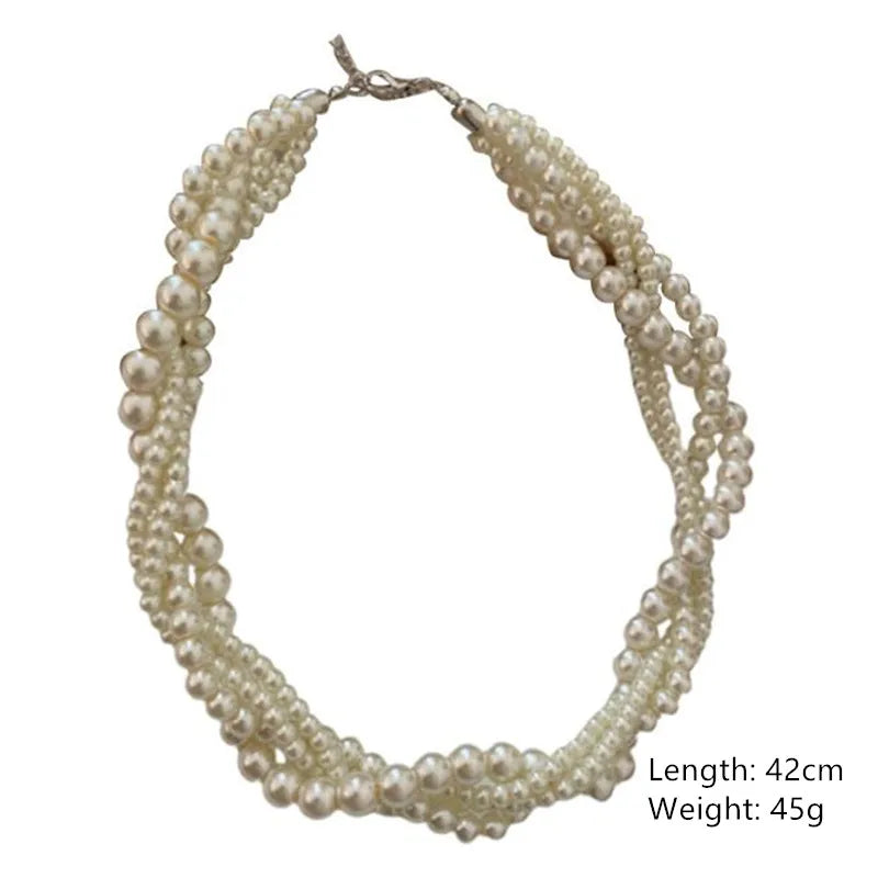 FYUAN Korean Style Twining Pearl Choker Necklaces for Women Geometric Necklaces Weddings Bride Jewelry Accessories - Uknowucme