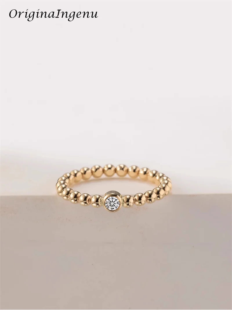 14K Gold Filled Moissanite Ring Handmade Beads Band Ring Minimalism Jewelry Tarnish Resistant Jewelry Boho Women Ring - Uknowucme