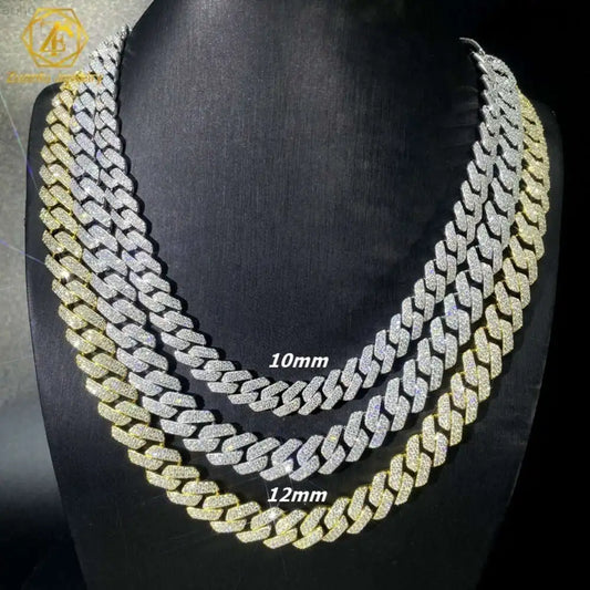 Selling Gold Plated Vvs Moissanite Cuban Link Necklace Hiphop Style Round Brilliant Cut S925 Silver Fine Bracelet Jewelry