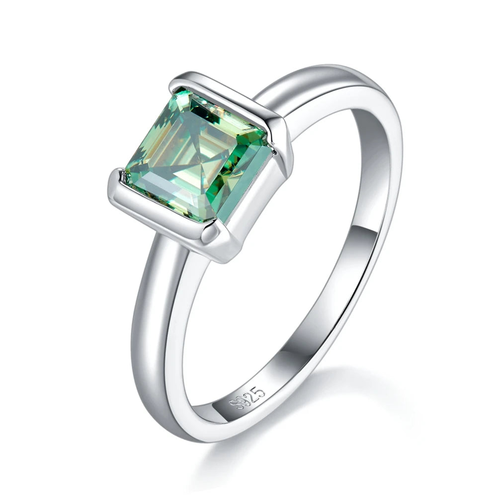 Vinregem 3EX VVS1 Colorful 1CT Asscher Cut Real Moissanite Diamond Ring for Women 925 Sterling Silver Wedding Engagement Jewelry - Uknowucme