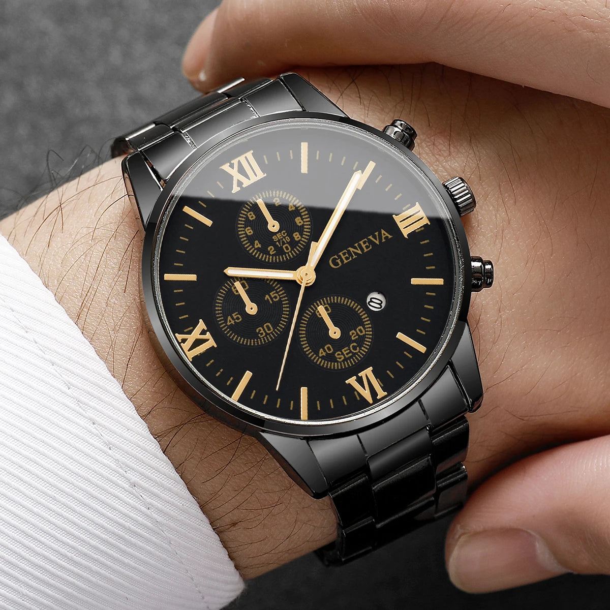 4PCS/Set Luxury Men's Calendar Watch Fashion Roma Dial Men Business Quartz Watches Jewelry Set Reloj Hombre（Without Box） - Uknowucme