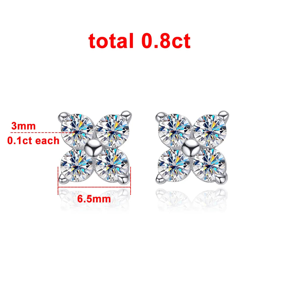 KNOBSPIN D VVS1 Round Moissanite Stud Earrings for Women Man 4 Stones Classic s925 Sterling Silver Earring with GRA Gift Jewelry - Uknowucme