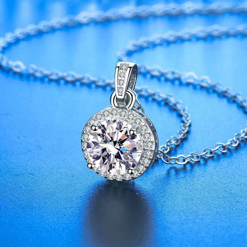 925 Sterling Silver Necklace Pendant 100% Real Moissanite For Women Fashion Clavicle Chain Necklaces Wedding Party Jewelry Gift - Uknowucme