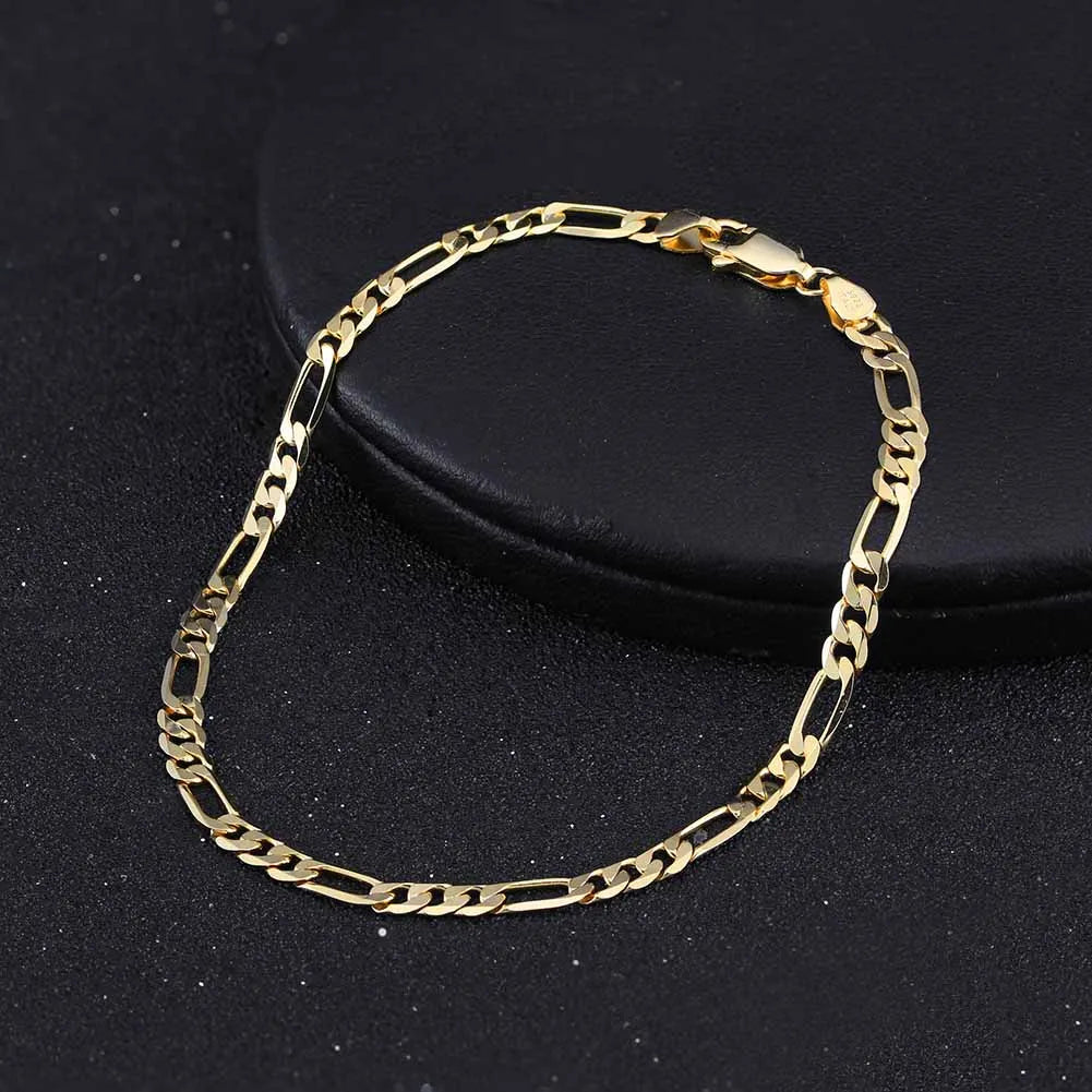 ORSA JEWELS Real 925 Sterling Silver Figaro Bracelets for Women 14K Gold Plated 3.3mm Figaro Link Chain Bracelets Jewelry SB66 - Uknowucme
