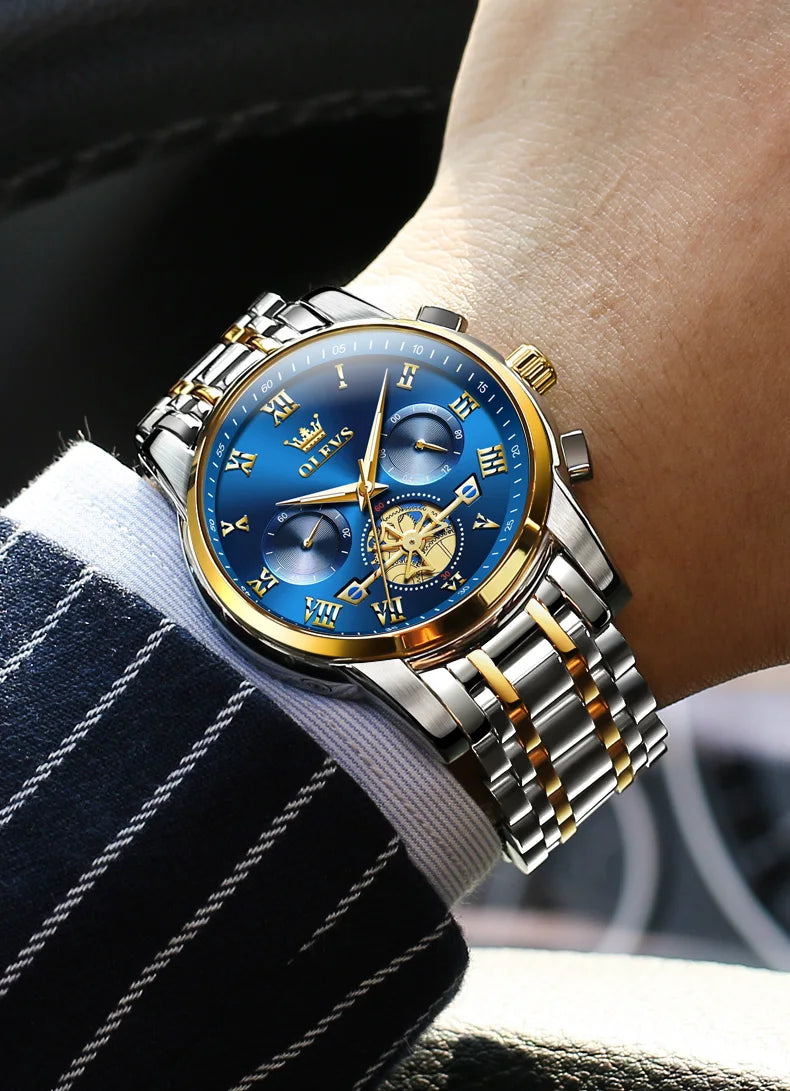 OLEVS 2859  Men's Quartz Watch With Steel Band Timing Function - Uknowucme