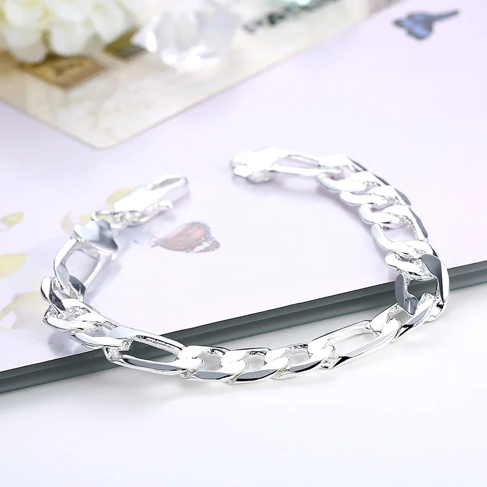 New luxury 925 Sterling silver classic 10MM Figaro Chain bracelets neckalces jewelry set for man women fashion party Accessories - Uknowucme