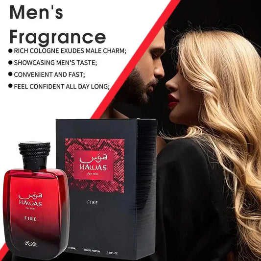 100ml Hawas Fire Men's EDP Spray Long-lasting Arabian Luxury, Fresh Rich Scent, Premium Masculine Fragrance Ideal for Nights Out - Uknowucme