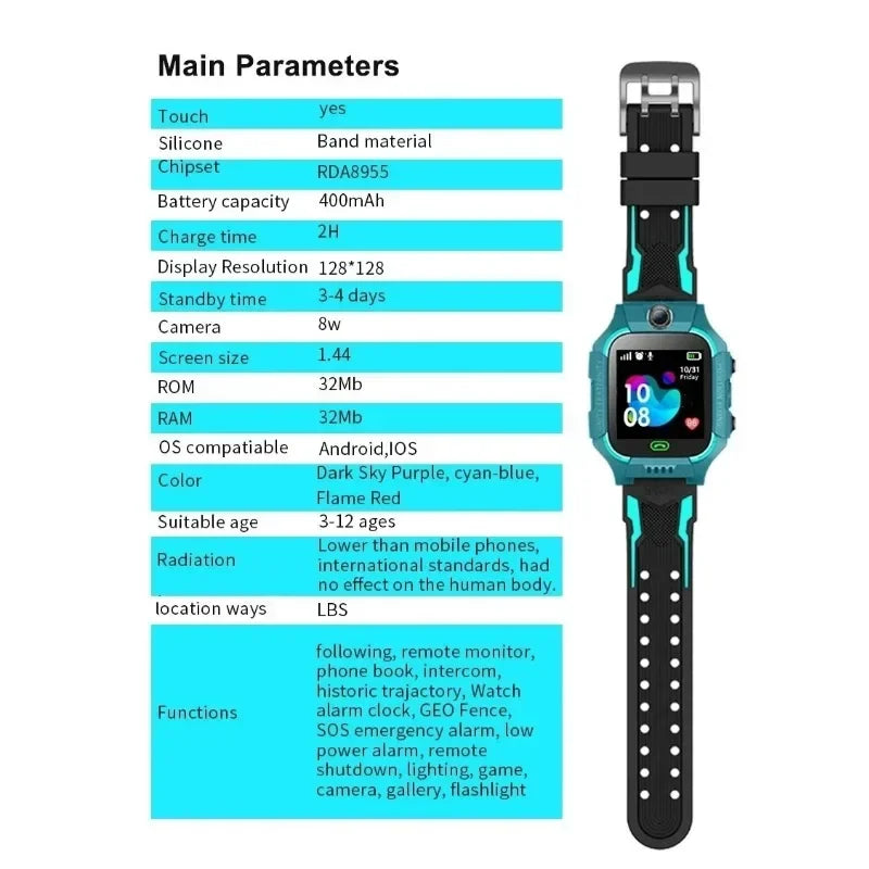 Smart Kids Watch Gps Call Message Card Sim Waterproof Smartwatch for Kids S0S Photo Remote for IOS Android Genuine Gift 2023 New