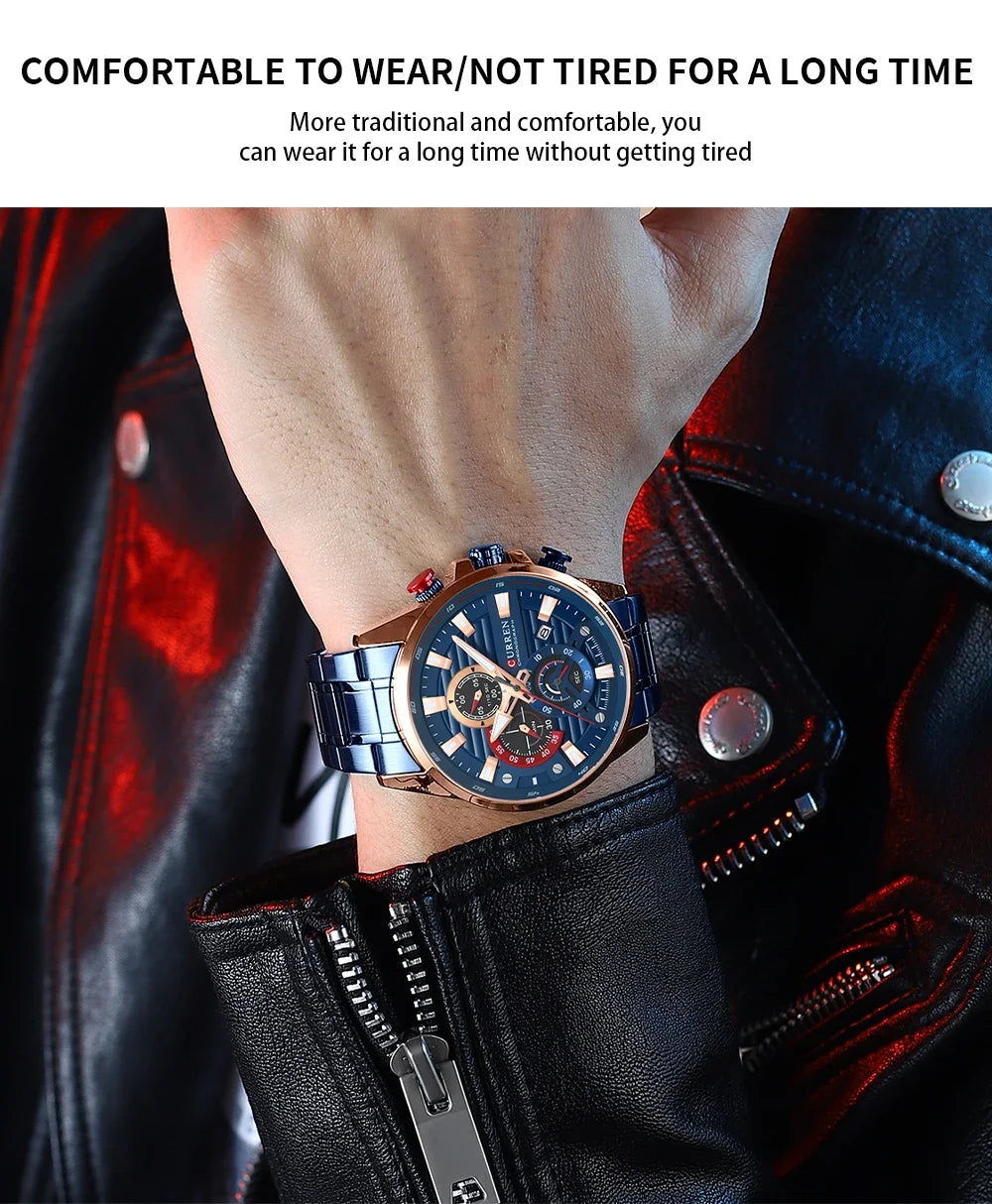 CURREN  Multifunctional Quartz Men's Watch Sport Stainless Steel Strap Luminous Watch with Automatic Date часы мужские наручные - Uknowucme