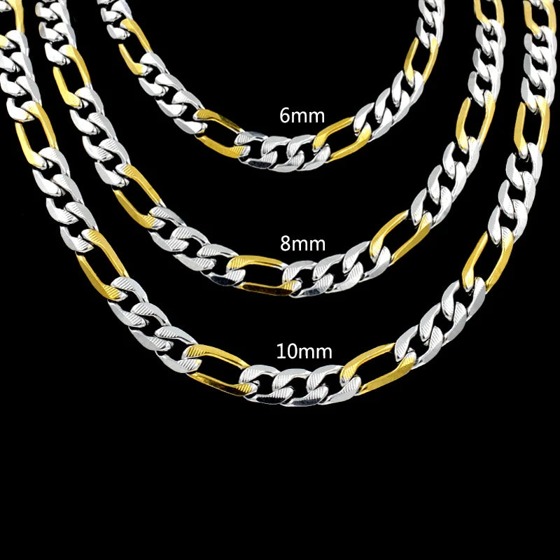 LUXUSTEEL Men's Figaro NK Chain Necklace 6/8/10MM Stainless Steel Golden Mixed Silver Color Curb Link For Women Jewelry Gift - Uknowucme