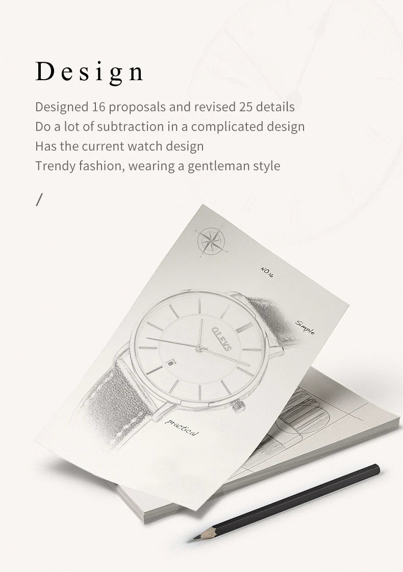 New In OLEVS Quartz Watch for Men Ultra Thin 6.5mm Minimalist Waterproof Date Bussiness Watch Fashion Leather Strap Men's Watch - Uknowucme
