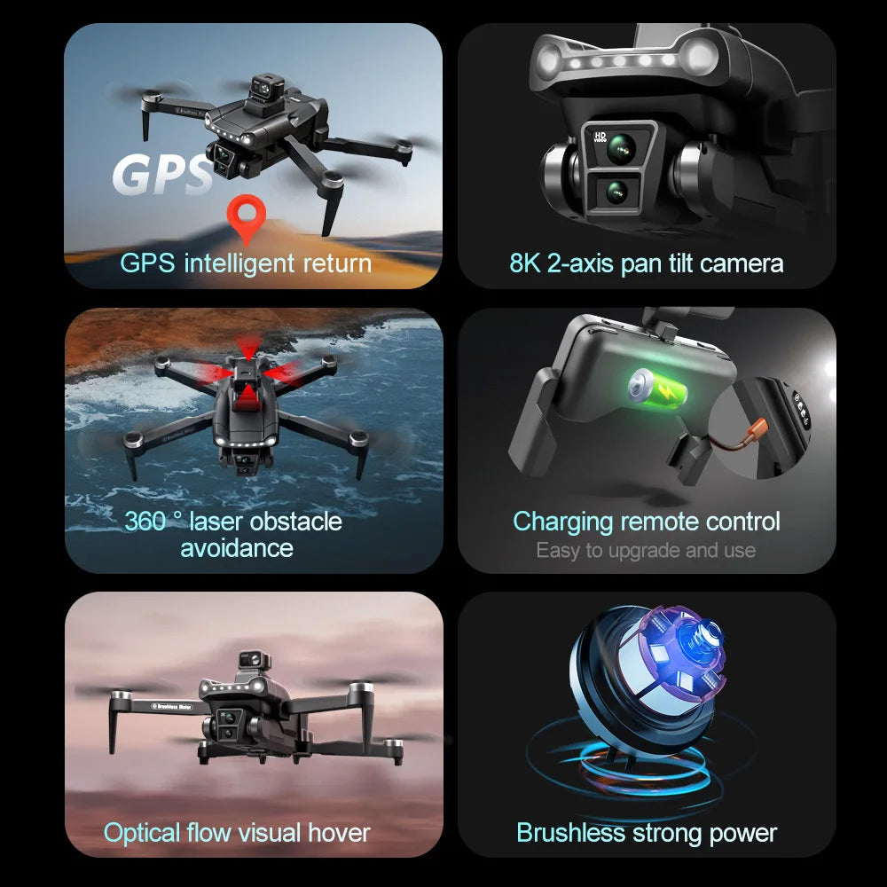 Drone 8K V198 Profesional HD Camera For Xiaomi ESC Brushless Obstacle Avoidance Aerial Optical Foldable Quadcopter Mini Drone - Uknowucme