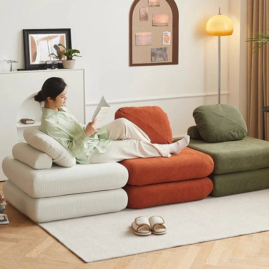 Fabric single sofa, sweet potato sofa bed, small-sized living room folding dual-use tatami, tofu block lazy sofa - Uknowucme