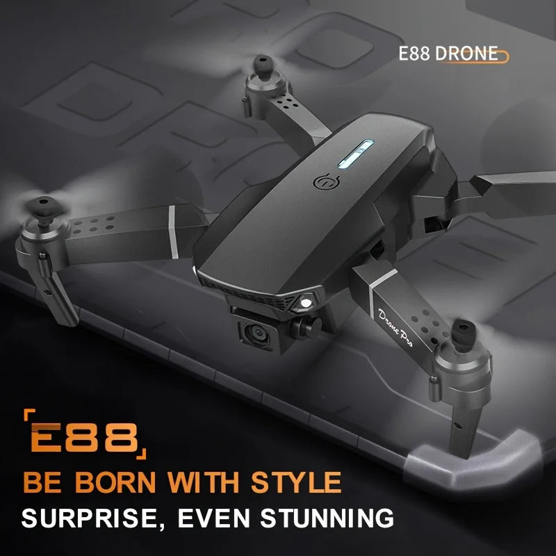 E88 Drone with Dual 4K HD Cameras,  Wi-Fi, USB Charging, 1181.1inch Max Altitude, 3m/s Speed, One-Click Return,  No GPS，4k drone