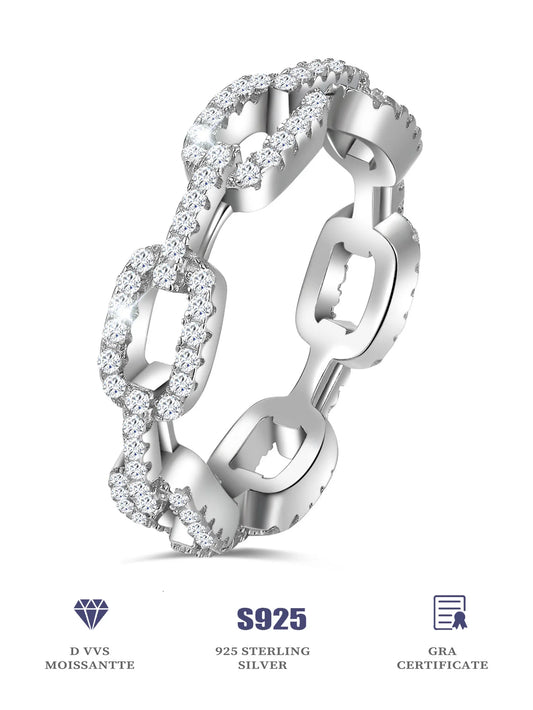 925 Sterling Silver Rings Chain Ring Full Diamond  Moissanite Rings Fashion Jewelry - Uknowucme